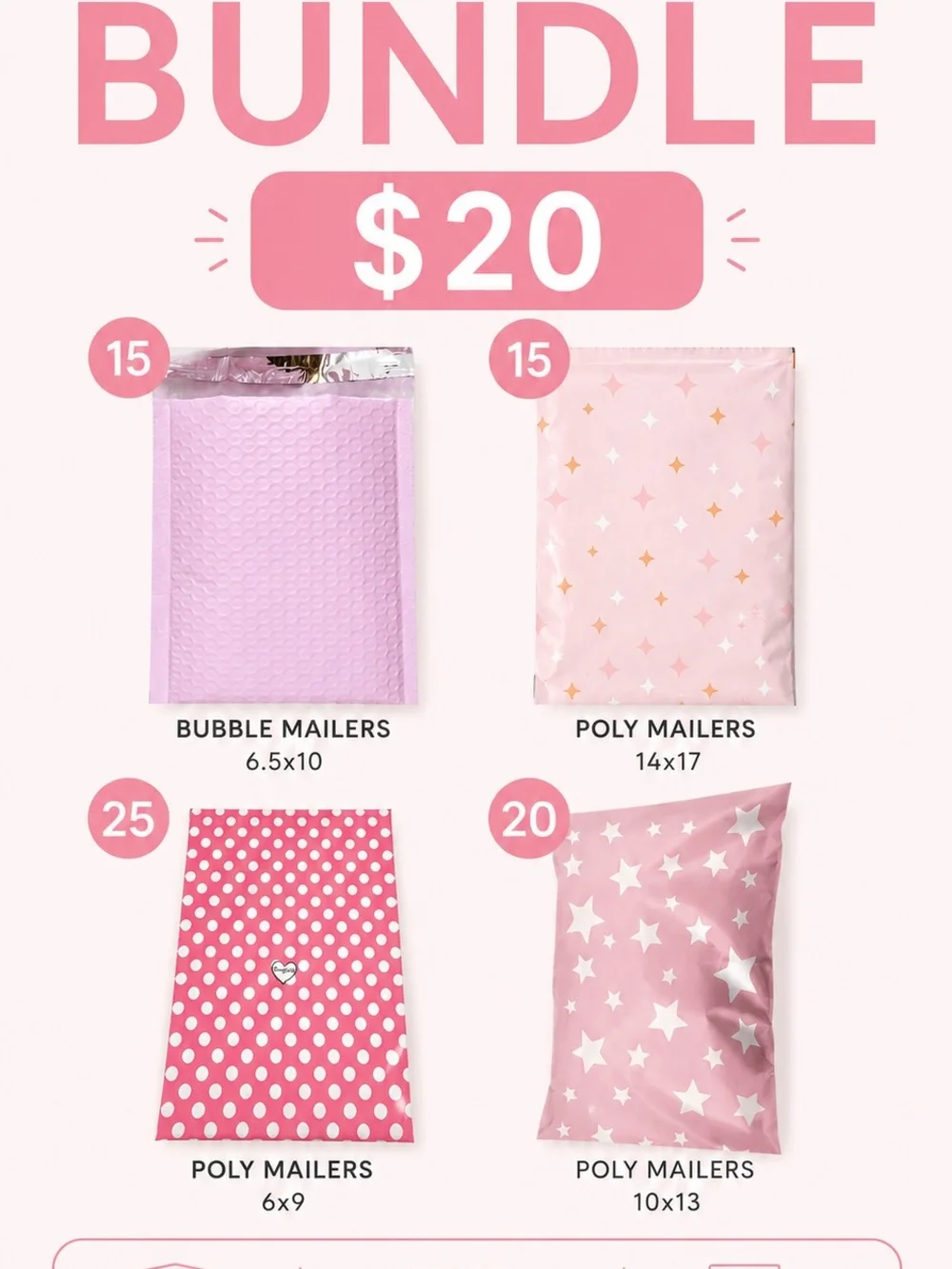 75 Assorted Pink Mailer Bundle Pack